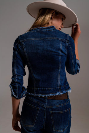 Q2 Women's Outerwear Denim Jacket With Raw Hem Edge