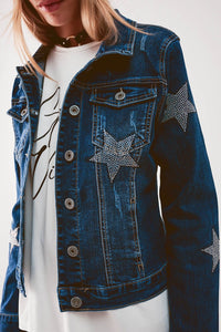 Q2 Women's Outerwear Denim Jacket with Star Embellishment in Midwash