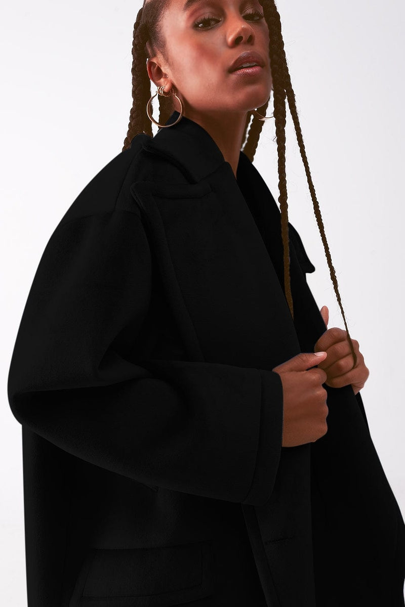 Q2 Women's Outerwear Faux Suede Oversized Coat in Black