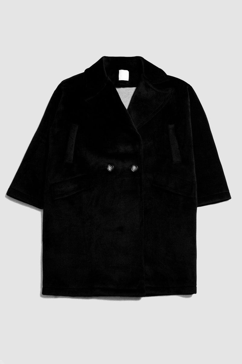 Q2 Women's Outerwear Faux Suede Oversized Coat in Black