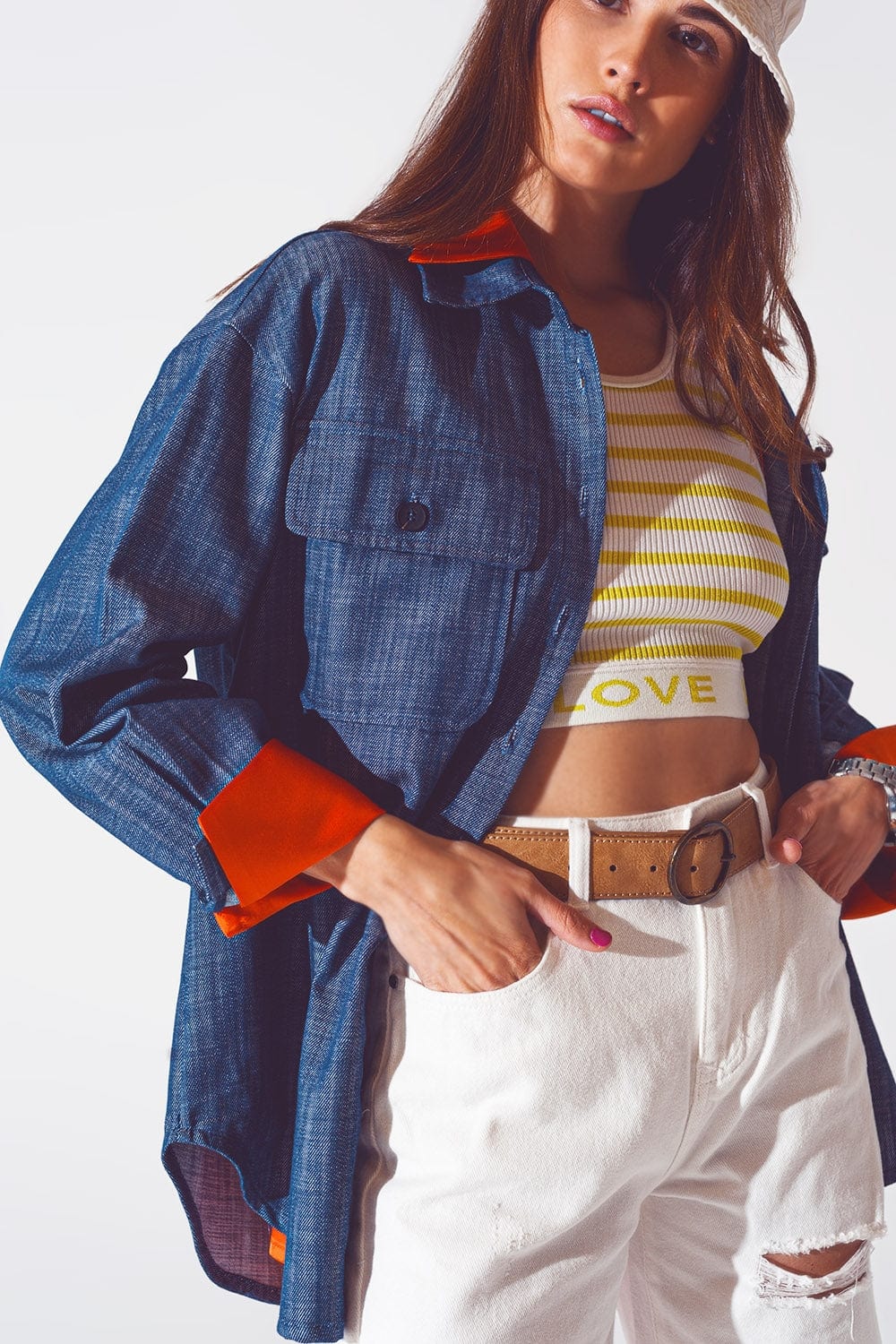 Q2 Women's Outerwear Long Sleeve Shacket in Navy
