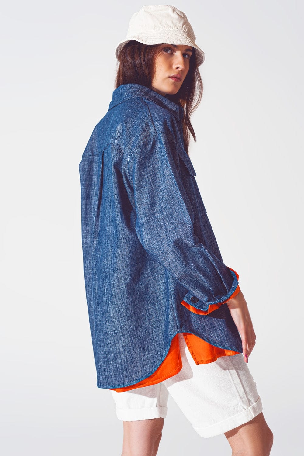 Q2 Women's Outerwear Long Sleeve Shacket in Navy
