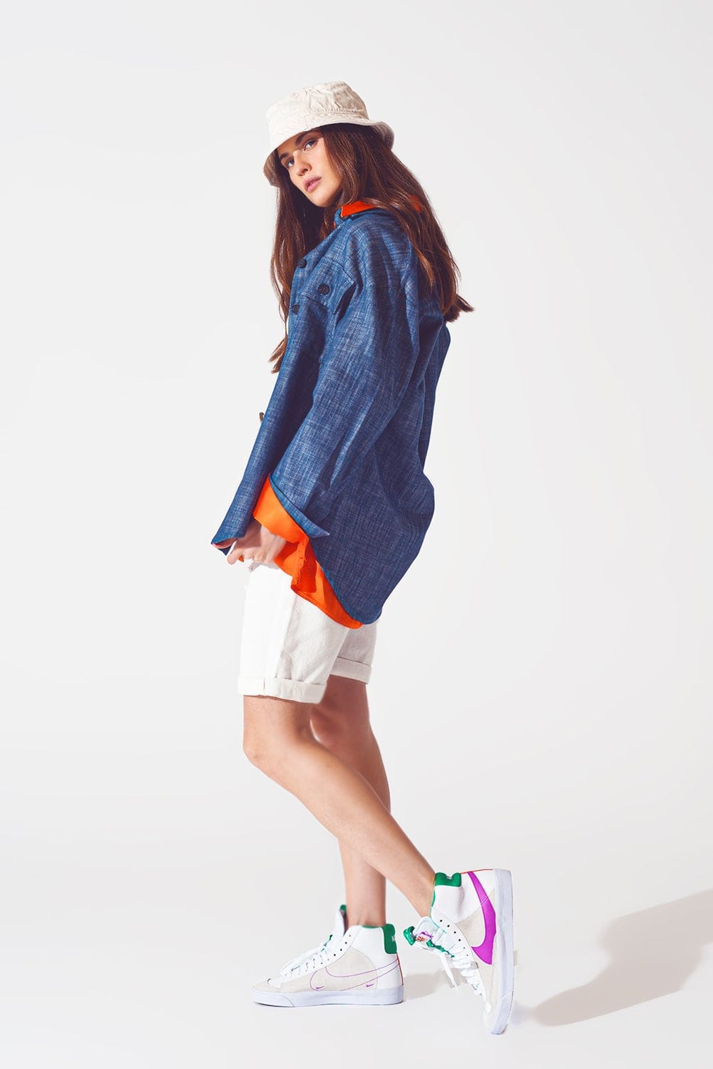 Q2 Women's Outerwear Long Sleeve Shacket in Navy