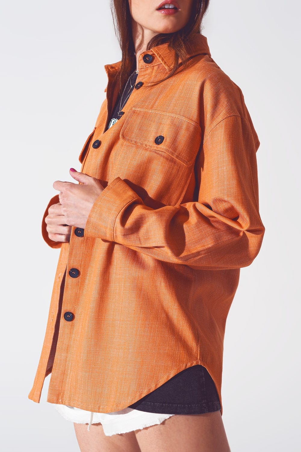 Q2 Women's Outerwear Long Sleeve Shacket in Orange