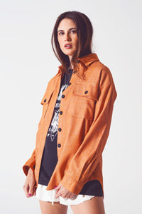 Q2 Women's Outerwear Long Sleeve Shacket in Orange
