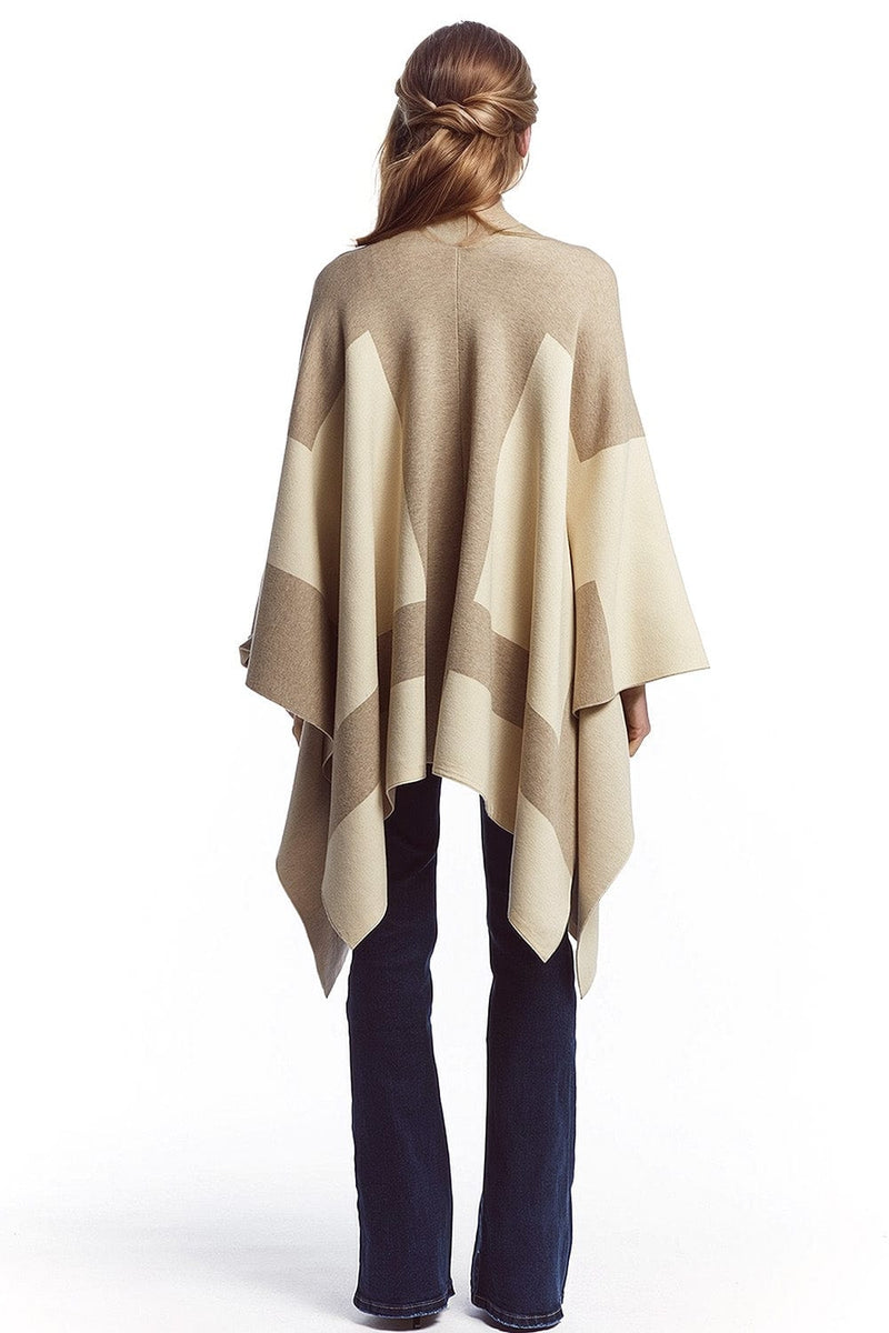 Q2 Women's Outerwear One Size / Beige Asymmetrical Poncho In Light And Dark Brown