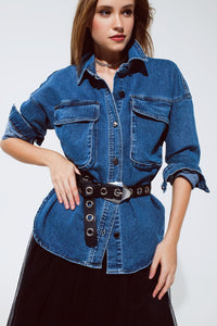 Q2 Women's Outerwear One Size / Blue Oversized Denim Jacket With Cargo Pockets