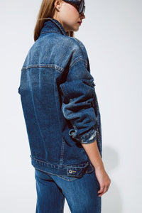 Q2 Women's Outerwear Oversized Denim Jacket With Silver Metallic Finished