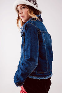 Q2 Women's Outerwear Raw Denim Jacket in Mid Blue