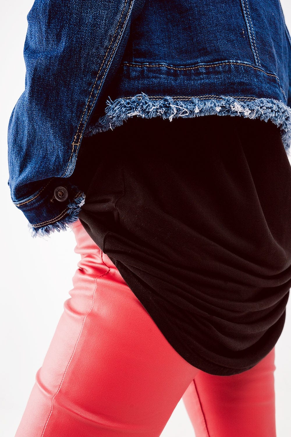 Q2 Women's Outerwear Raw Denim Jacket in Mid Blue