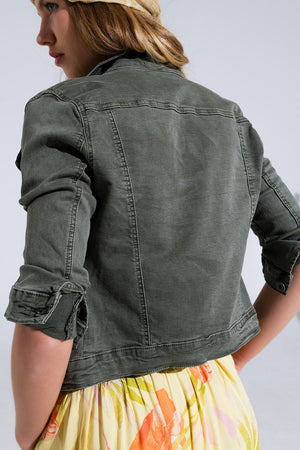 Q2 Women's Outerwear Slim Denim Trucker Jacket In Khaki