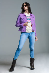 Q2 Women's Outerwear Slim Denim Trucker Jacket In Lilac