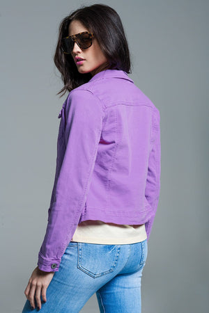 Q2 Women's Outerwear Slim Denim Trucker Jacket In Lilac