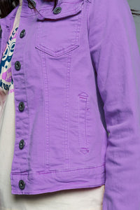 Q2 Women's Outerwear Slim Denim Trucker Jacket In Lilac