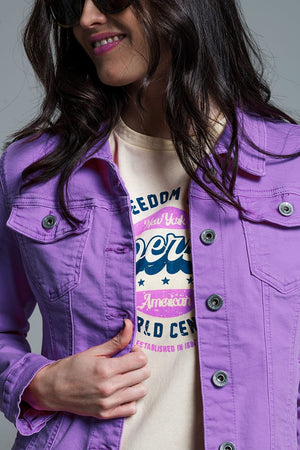 Q2 Women's Outerwear Slim Denim Trucker Jacket In Lilac