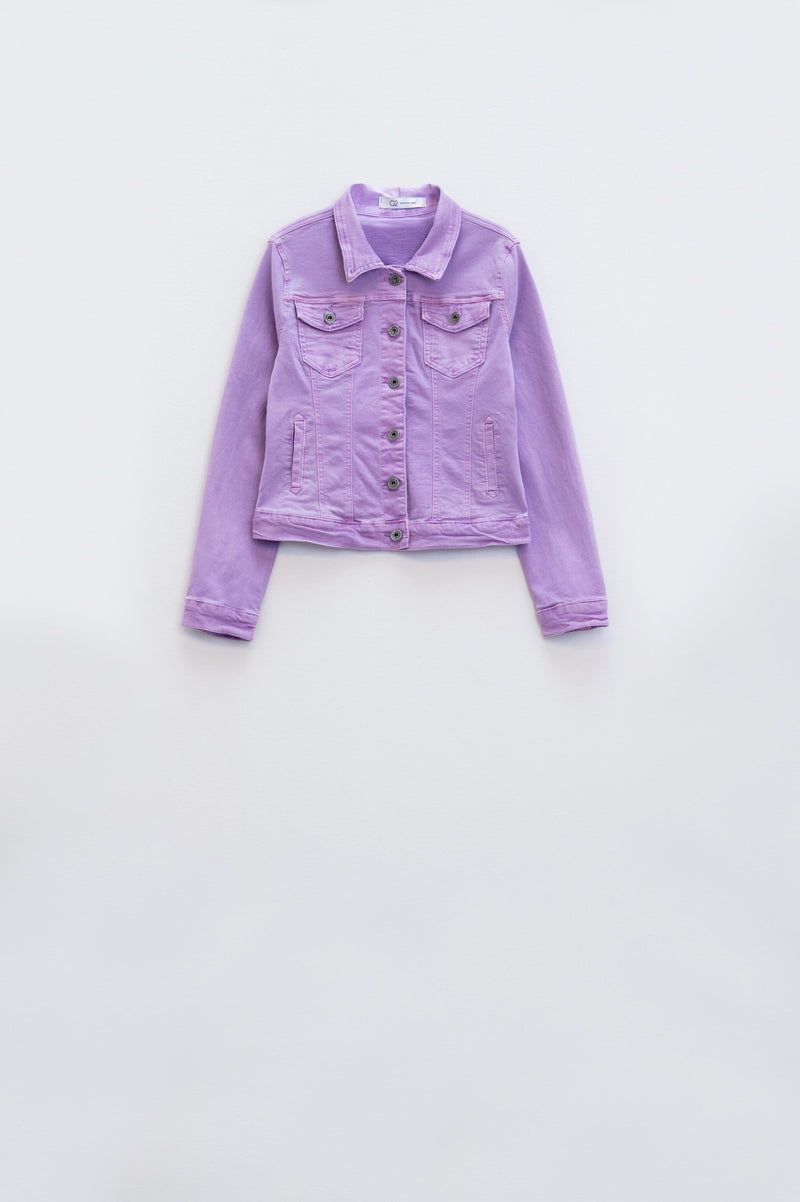 Q2 Women's Outerwear Slim Denim Trucker Jacket In Lilac