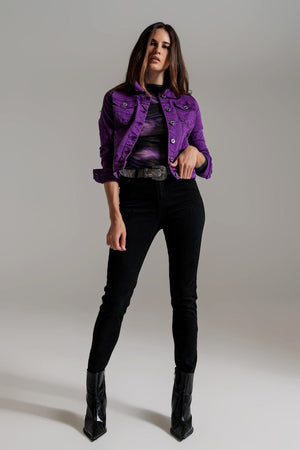 Q2 Women's Outerwear Slim Denim Trucker Jacket In Purple