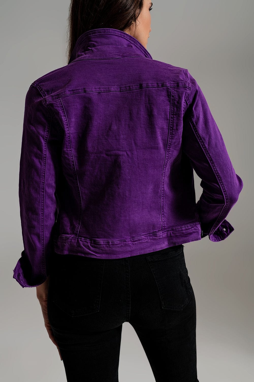 Q2 Women's Outerwear Slim Denim Trucker Jacket In Purple