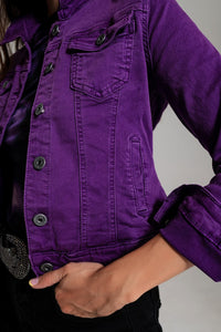 Q2 Women's Outerwear Slim Denim Trucker Jacket In Purple