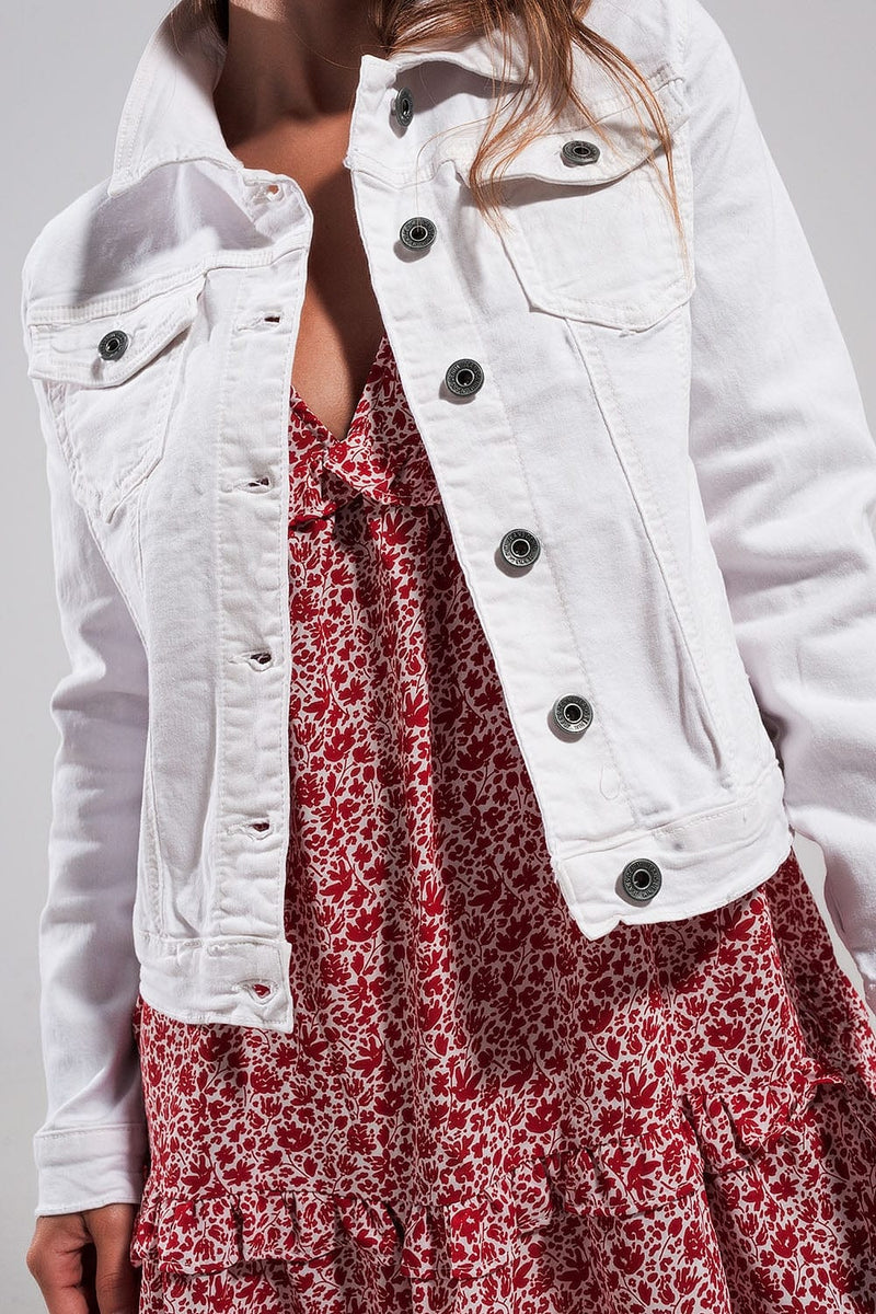 Q2 Women's Outerwear Slim Denim Trucker Jacket in White