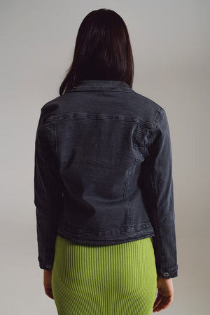 Q2 Women's Outerwear Tailored Denim Trucker Jacket In Stone Grey