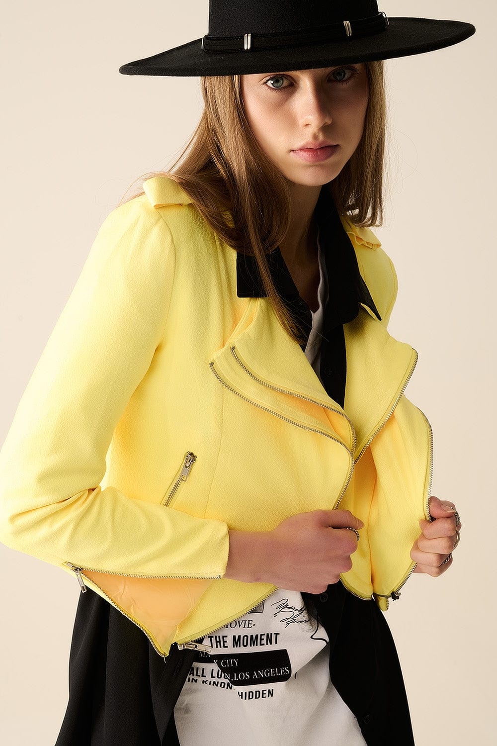 Q2 Women's Outerwear Yellow Jacket With Zipper Details