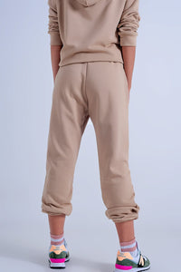 Q2 Women's Pants & Trousers Adjustable Waistband Joggers in Beige