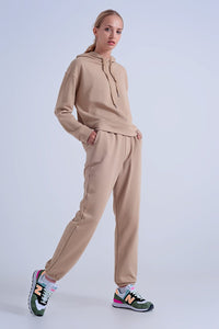 Q2 Women's Pants & Trousers Adjustable Waistband Joggers in Beige