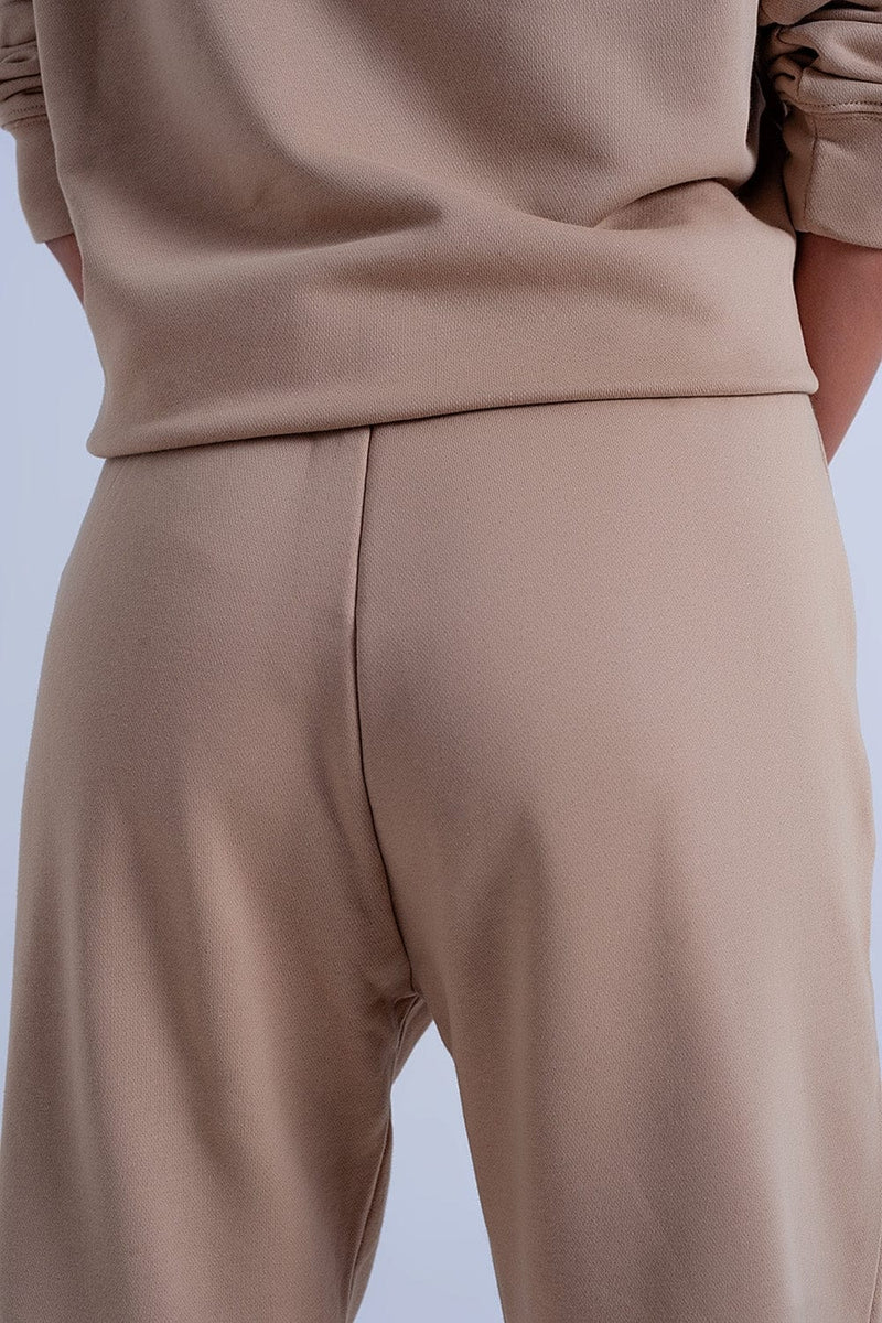 Q2 Women's Pants & Trousers Adjustable Waistband Joggers in Beige