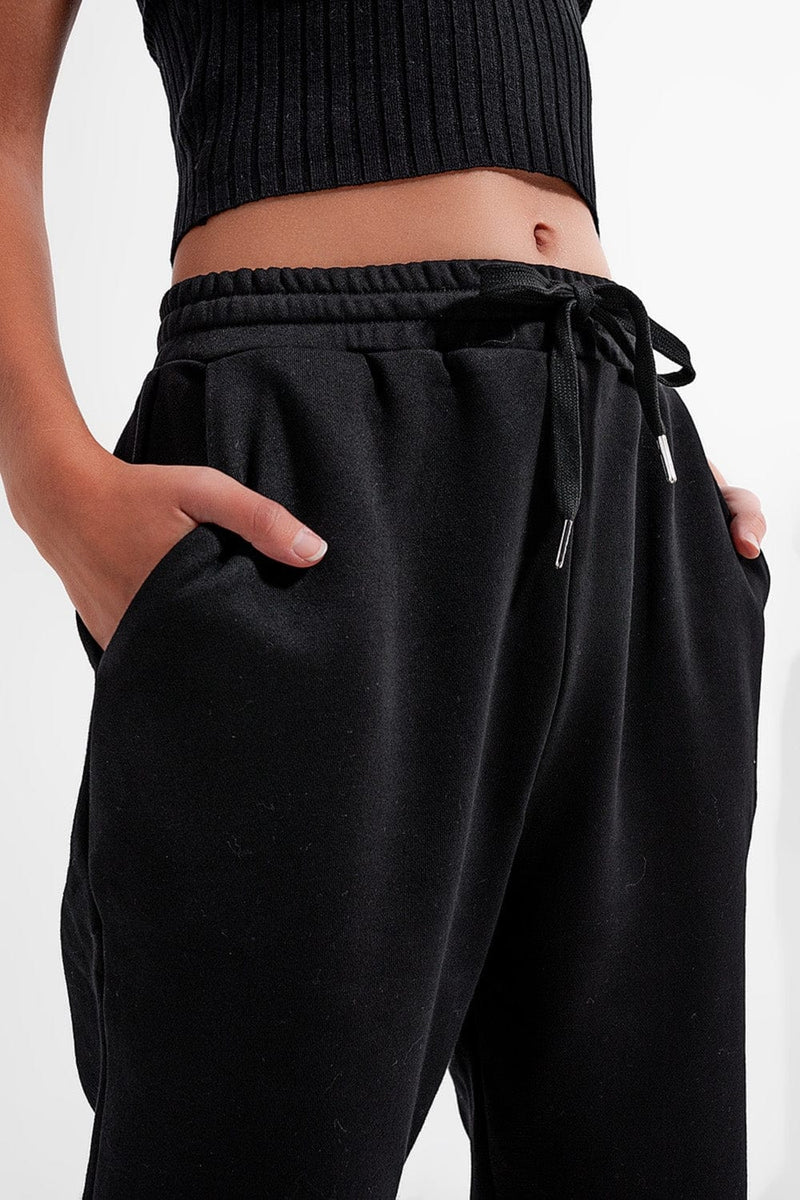 Q2 Women's Pants & Trousers Adjustable Waistband Joggers in Black