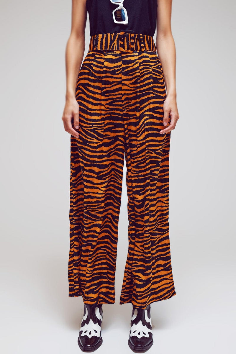 Q2 Women's Pants & Trousers Animal Print Straight Leg Pants With Wide Buckle Belt