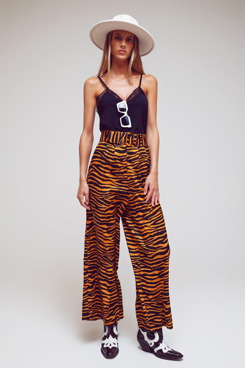 Q2 Women's Pants & Trousers Animal Print Straight Leg Pants With Wide Buckle Belt