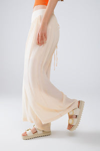 Q2 Women's Pants & Trousers Beige Palazzo Style Pants With Side Pockets And Thick Waist Band