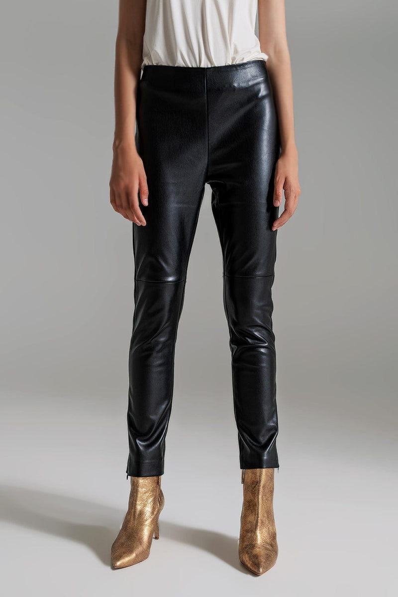 Q2 Women's Pants & Trousers Black Faux Leather Effect Skinny Pants