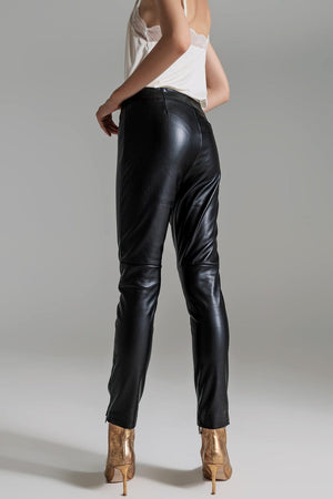 Q2 Women's Pants & Trousers Black Faux Leather Effect Skinny Pants
