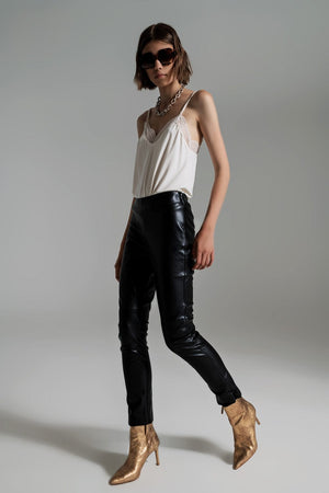 Q2 Women's Pants & Trousers Black Faux Leather Effect Skinny Pants