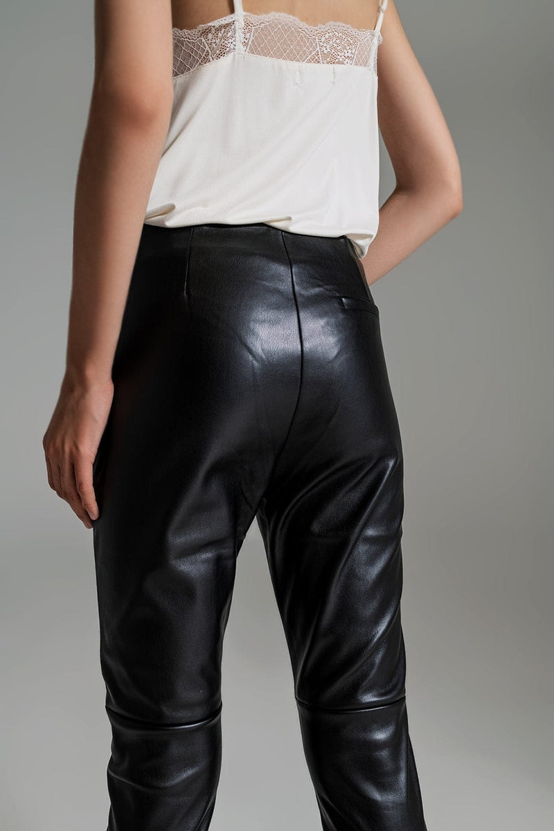 Q2 Women's Pants & Trousers Black Faux Leather Effect Skinny Pants