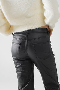 Q2 Women's Pants & Trousers Black Faux Leather Trousers With Buttons