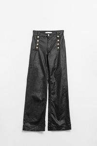 Q2 Women's Pants & Trousers Black Faux Leather Trousers With Buttons