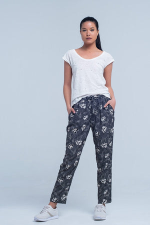 Q2 Women's Pants & Trousers Black pants with floral print
