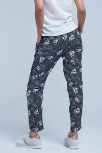 Q2 Women's Pants & Trousers Black pants with floral print