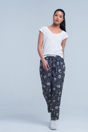 Q2 Women's Pants & Trousers Black pants with floral print