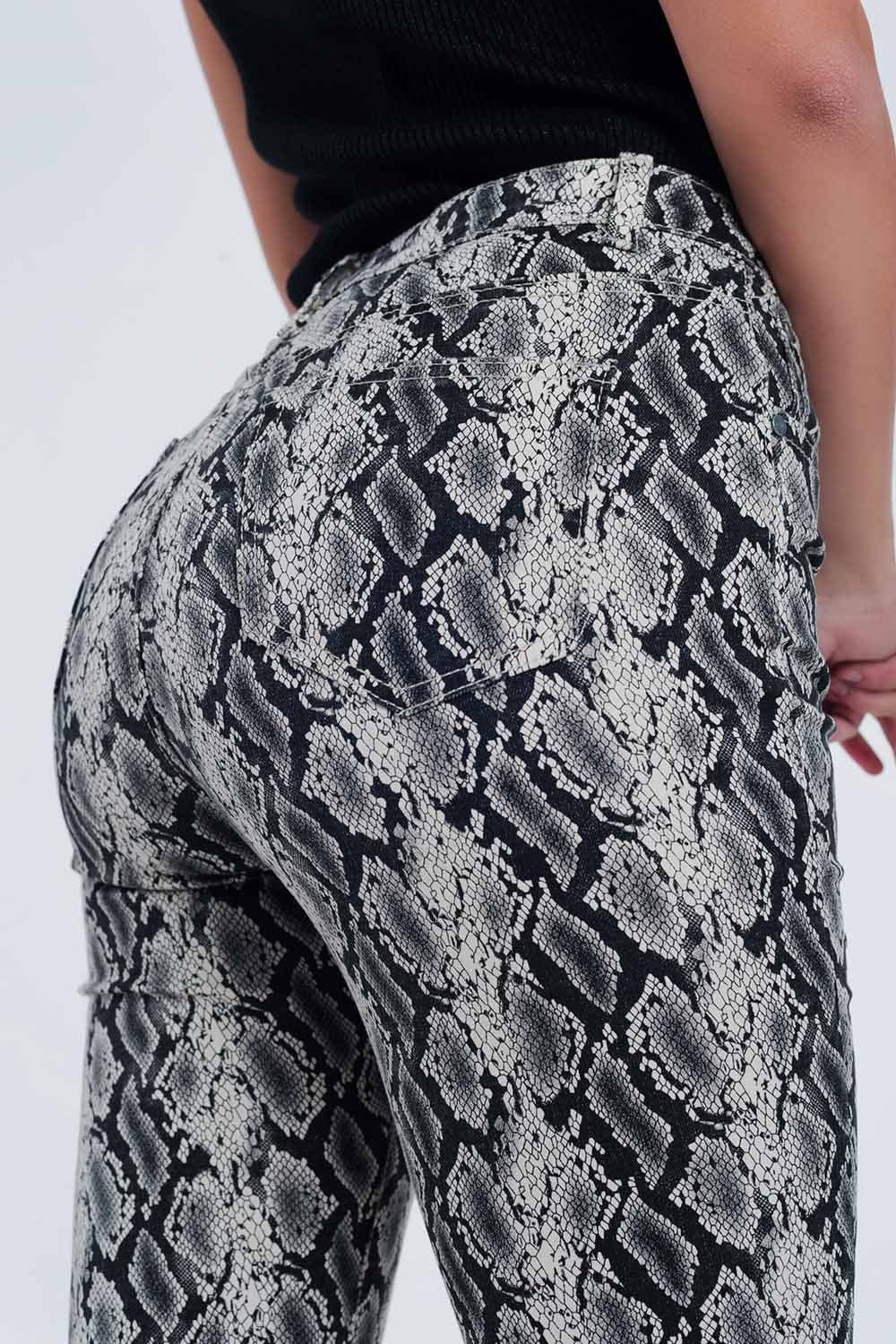 Q2 Women's Pants & Trousers Black Pants with Snake Print