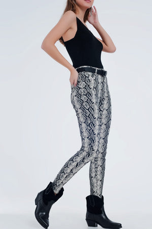Q2 Women's Pants & Trousers Black Pants with Snake Print
