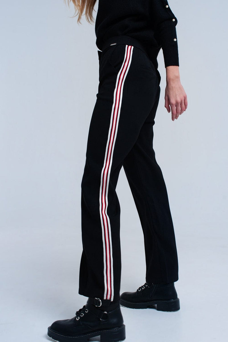 Q2 Women's Pants & Trousers Black pants with stripe detail