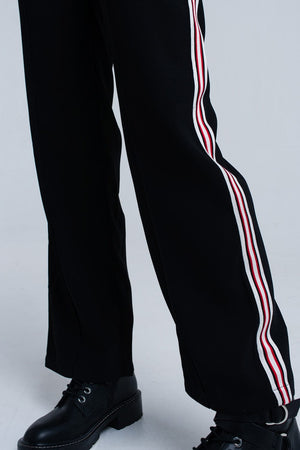 Q2 Women's Pants & Trousers Black pants with stripe detail