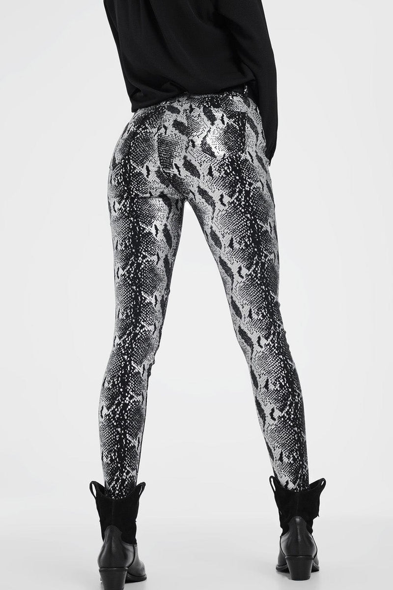 Q2 Women's Pants & Trousers Black Skinny Shiny Printed Pants