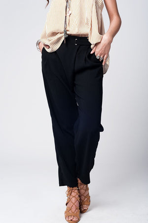 Q2 Women's Pants & Trousers Black wide leg trousers with waist detail