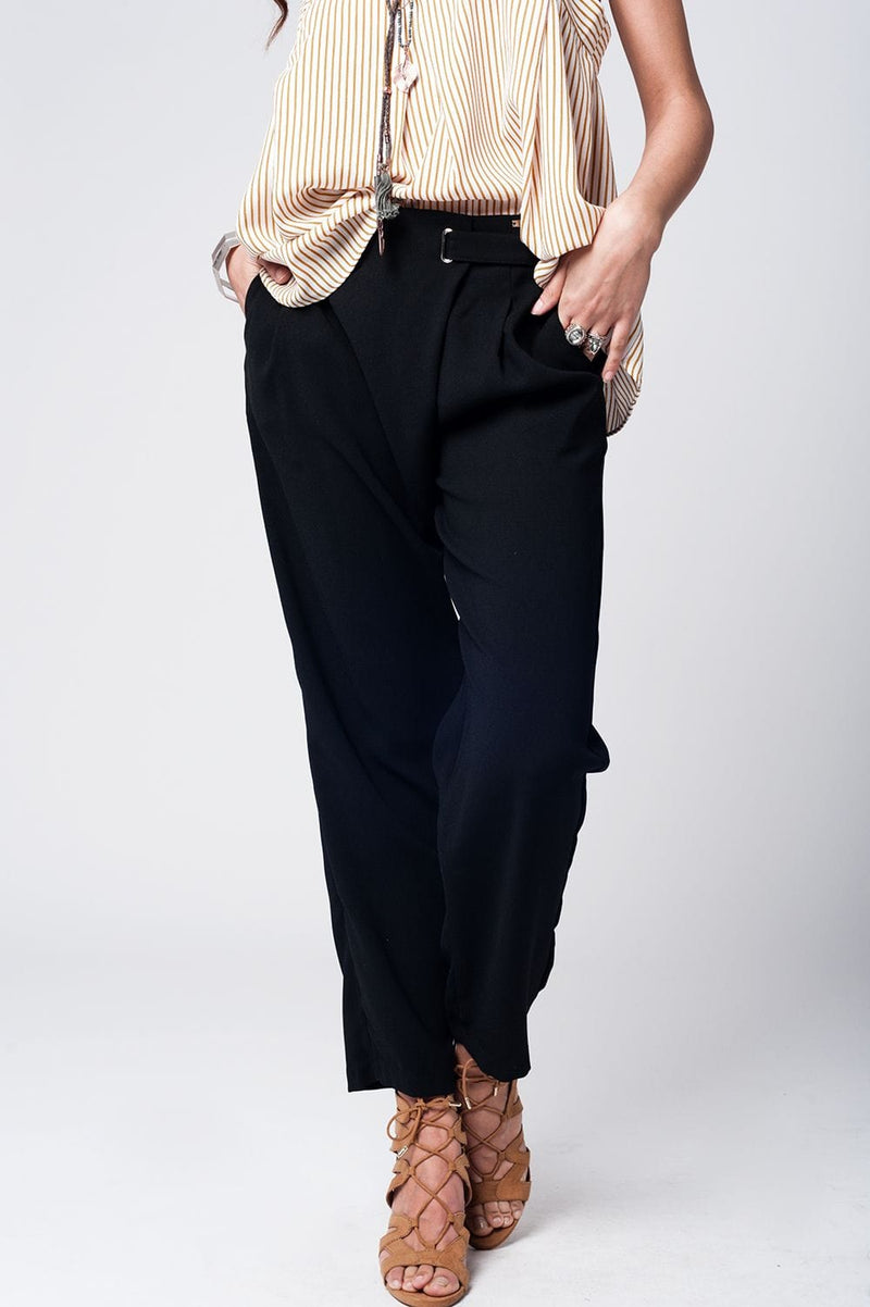 Q2 Women's Pants & Trousers Black wide leg trousers with waist detail