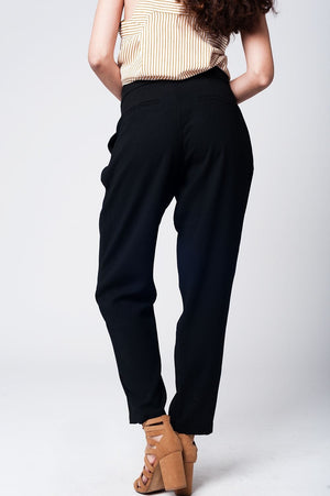 Q2 Women's Pants & Trousers Black wide leg trousers with waist detail